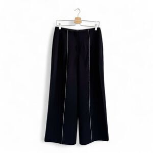 Theory Black Admiral Crepe White Stitching Seamed Wide Leg Pants Size 4
